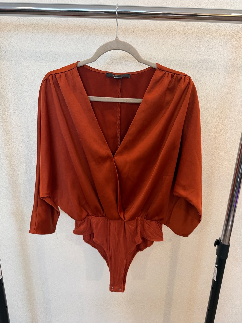 Forever 21 Rust Orange Draped Surplice Bodysuit